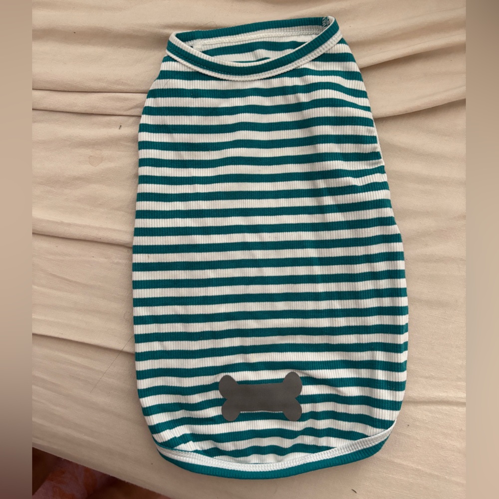 Washed Striped Dog Shirt with Bone Design XS